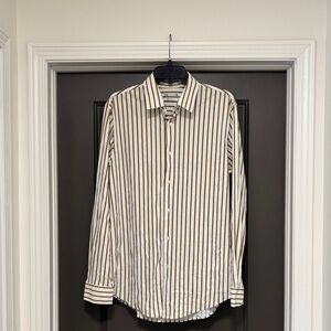 ZARA stretch regular fit tan striped shirt L